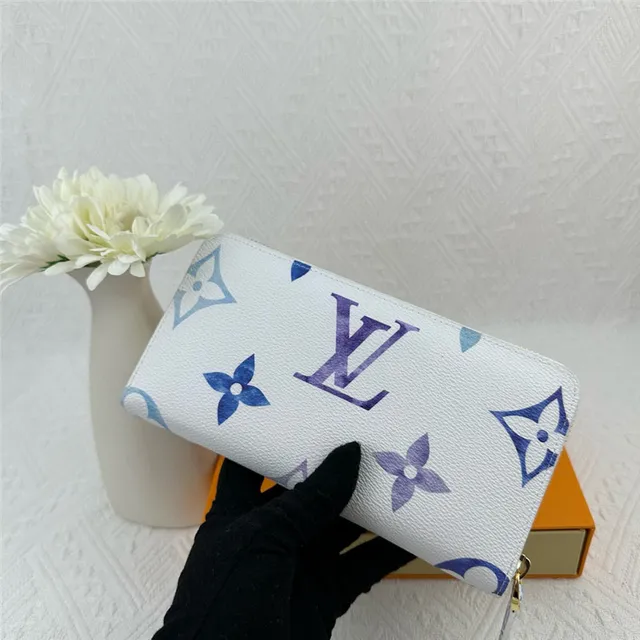Louis Vuitton Monogram Flower White Blue Purple Long Wallet 13