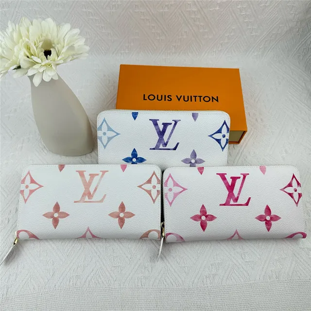 Louis Vuitton Monogram Flower White Blue Purple Long Wallet 22