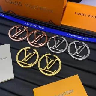 Louis Vuitton Monogram Hoop Gold Silver Circular Cutout Earrings