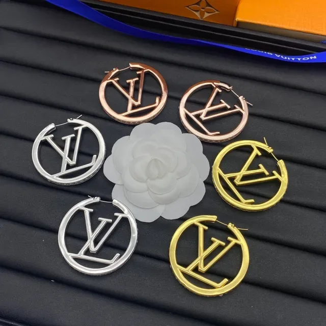 Louis Vuitton Monogram Hoop Gold Silver Circular Cutout Earrings 2