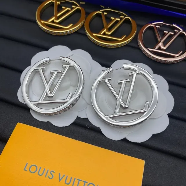 Louis Vuitton Monogram Hoop Gold Silver Circular Cutout Earrings 6