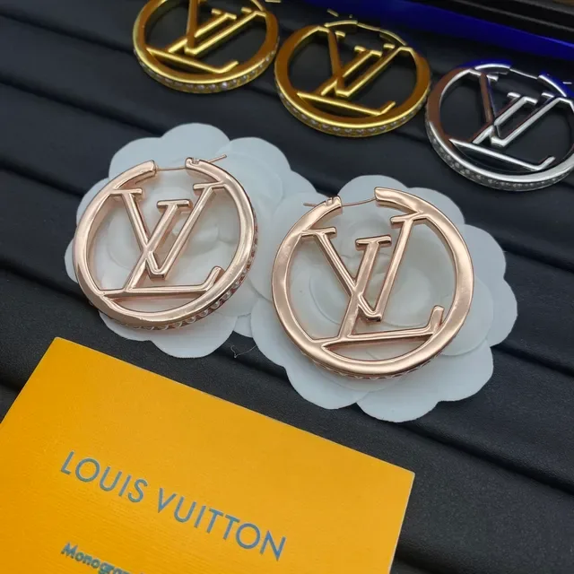 Louis Vuitton Monogram Hoop Gold Silver Circular Cutout Earrings 7