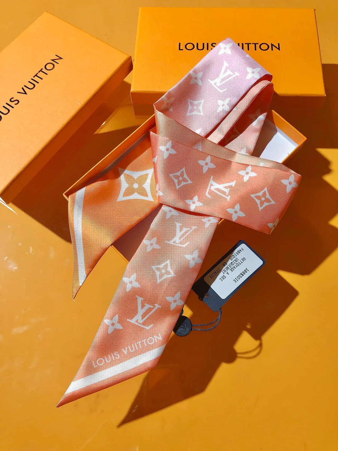 Louis Vuitton Monogram Orange Pink Silk Scarf 7