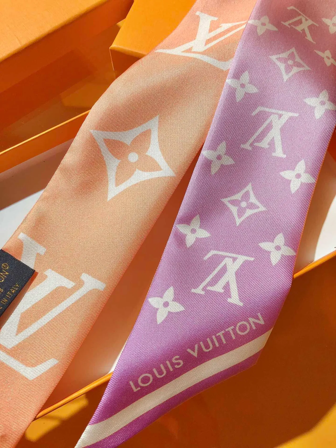 Louis Vuitton Monogram Orange Pink Silk Scarf 8