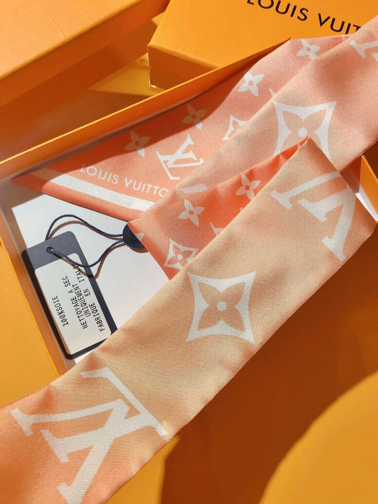 Louis Vuitton Monogram Orange Pink Silk Scarf 9