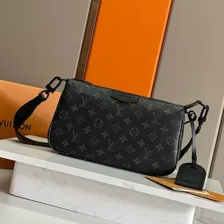 Louis Vuitton Monogram Print Crossbody Bag Black Gray Rectangular Silhouette Crossbody Bag