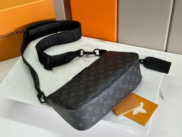 Louis Vuitton Monogram Print Crossbody Bag Black Gray Rectangular Silhouette Crossbody Bag 4