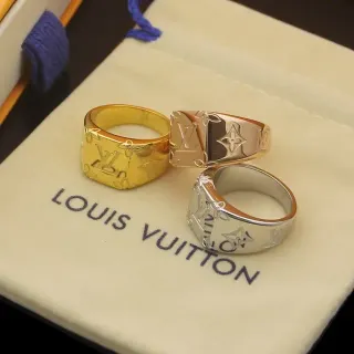 Louis Vuitton Monogram Signet Gold Silver Square-Profile Engraved Ring