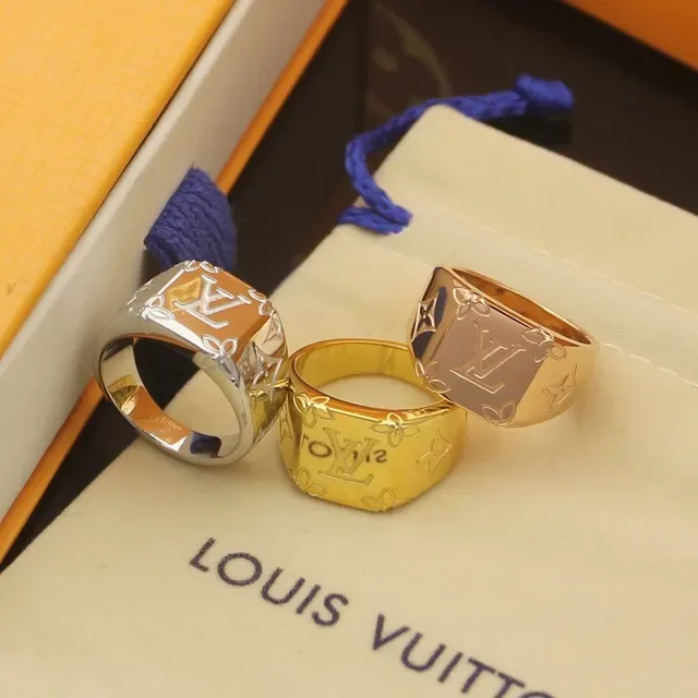 Louis Vuitton Monogram Signet Gold Silver Square-Profile Engraved Ring 6