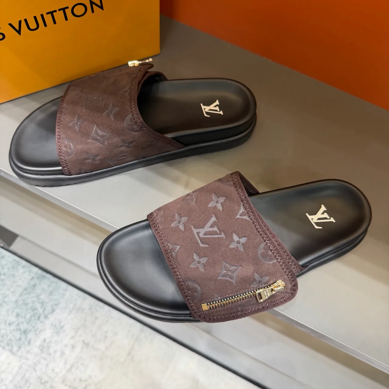 Louis Vuitton Monogram Zipper Slide Slippers 23
