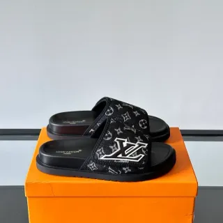 Louis Vuitton Monogrammed LV Logo Black Slide Slippers