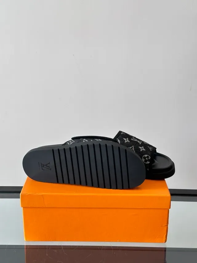 Louis Vuitton Monogrammed LV Logo Black Slide Slippers 2