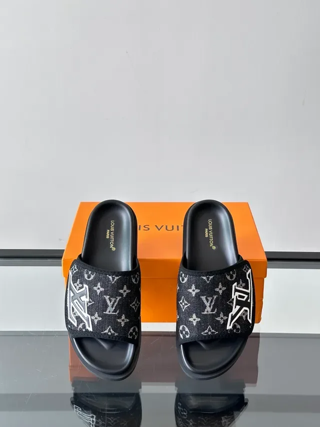Louis Vuitton Monogrammed LV Logo Black Slide Slippers 3