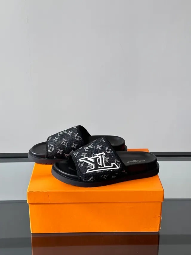 Louis Vuitton Monogrammed LV Logo Black Slide Slippers 4