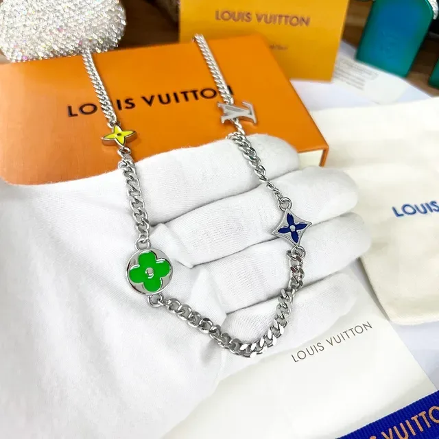 Louis Vuitton Multi-Charms Enamel Flower and LV Logo Necklace 2