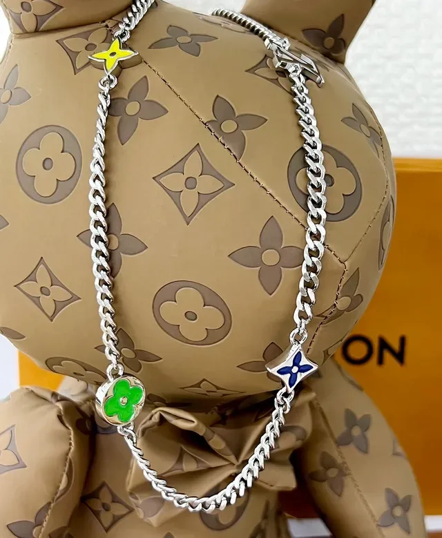 Louis Vuitton Multi-Charms Enamel Flower and LV Logo Necklace 7