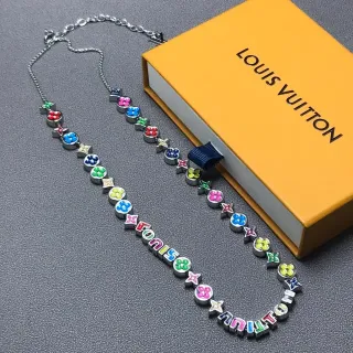 Louis Vuitton Multicolor Enamel Flower Star Letter Charm Necklace