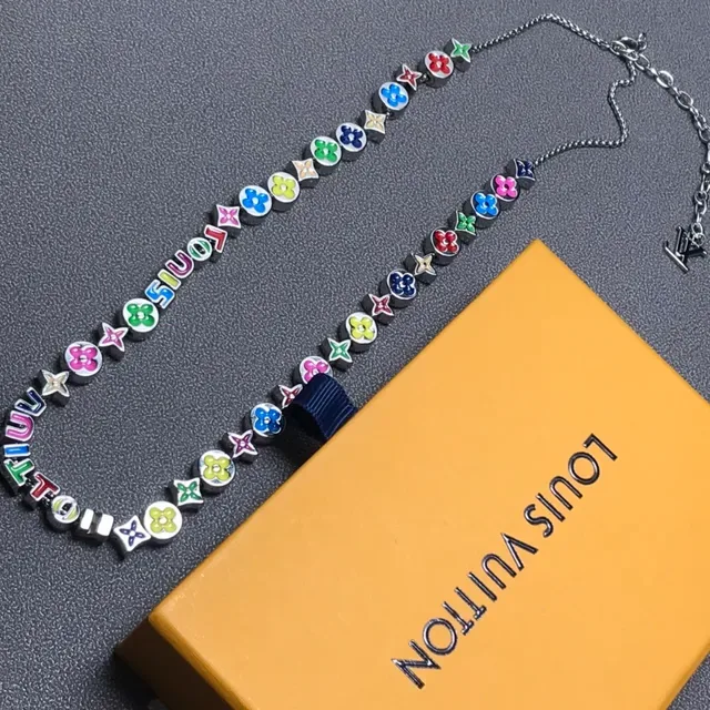 Louis Vuitton Multicolor Enamel Flower Star Letter Charm Necklace 2