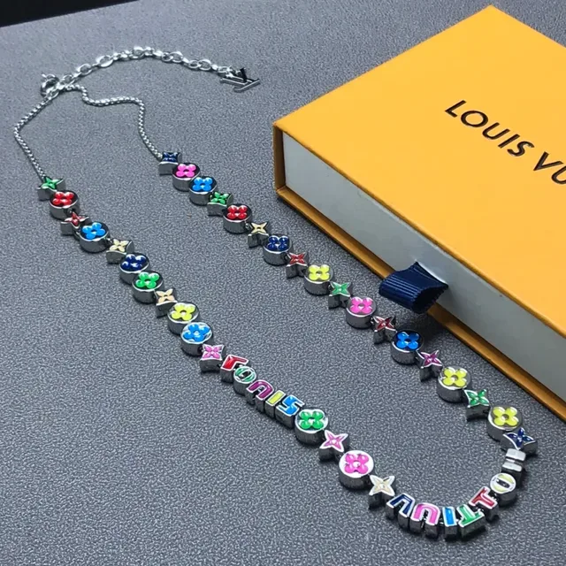 Louis Vuitton Multicolor Enamel Flower Star Letter Charm Necklace 4