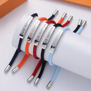 Louis Vuitton Multicolor Engraved Metal Plate Cord Strap Bracelet
