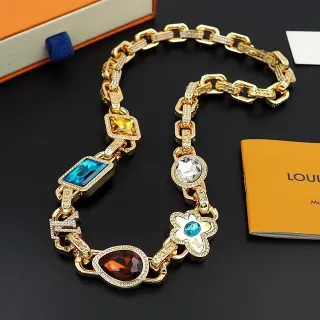 Louis Vuitton Multigem Floral Motif Chunky Chain Necklace
