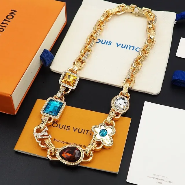 Louis Vuitton Multigem Floral Motif Chunky Chain Necklace 2