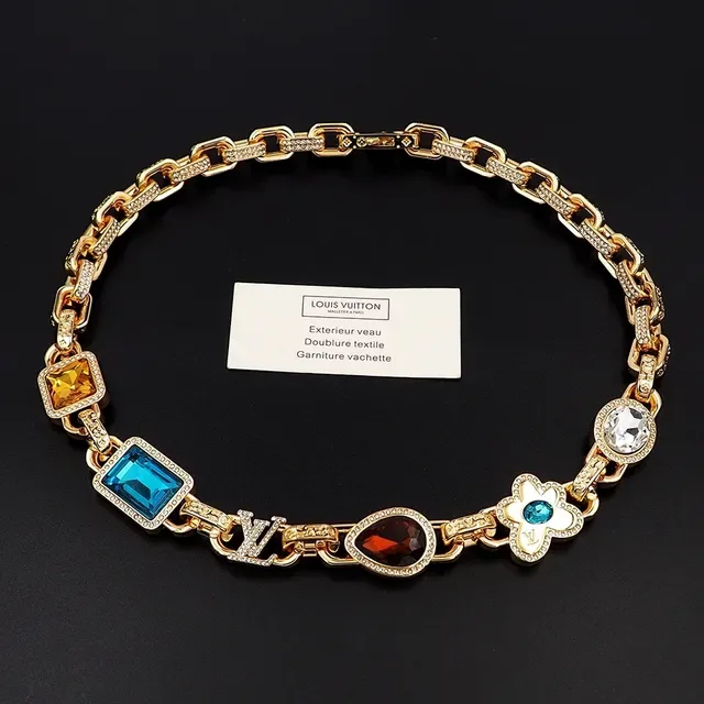 Louis Vuitton Multigem Floral Motif Chunky Chain Necklace 5