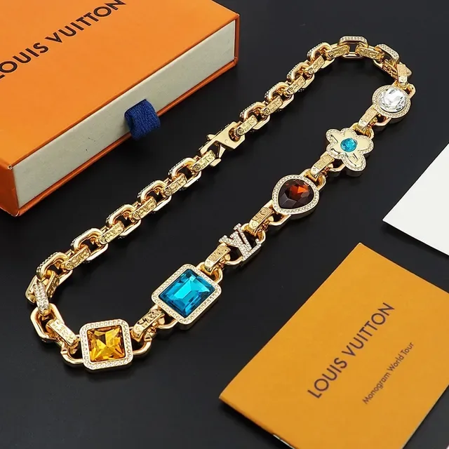 Louis Vuitton Multigem Floral Motif Chunky Chain Necklace 7