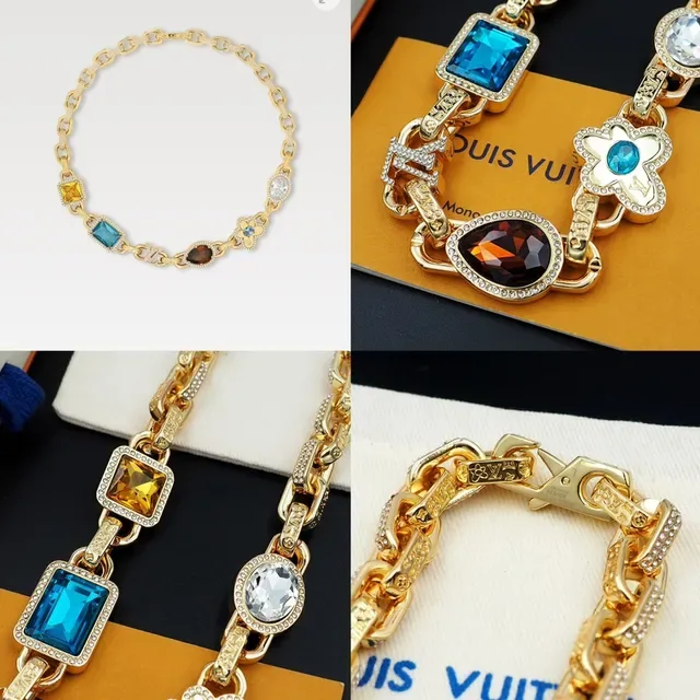 Louis Vuitton Multigem Floral Motif Chunky Chain Necklace 10
