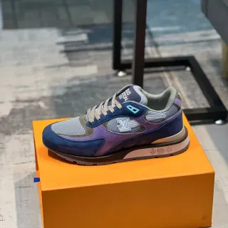 Louis Vuitton Navy Purple Layered Suede And Mesh Upper Embroidered Monogram Patch Lifestyle Sneakers