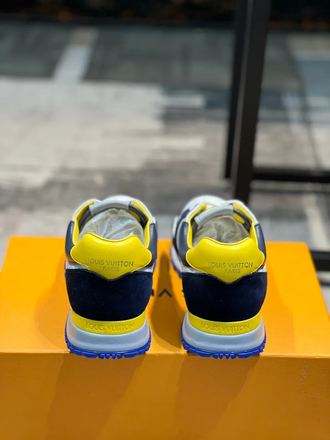 Louis Vuitton Navy Yellow Multi-Panel Suede And Mesh Upper Embossed Monogram Side Lifestyle Sneakers 3