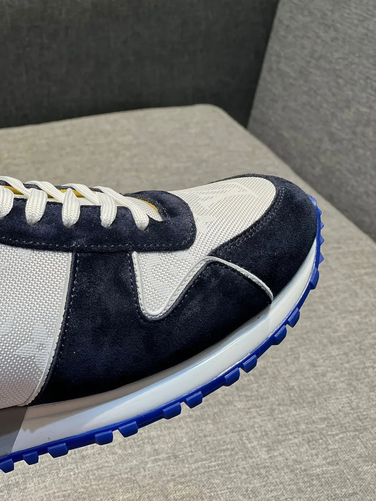 Louis Vuitton Navy Yellow Multi-Panel Suede And Mesh Upper Embossed Monogram Side Lifestyle Sneakers 4