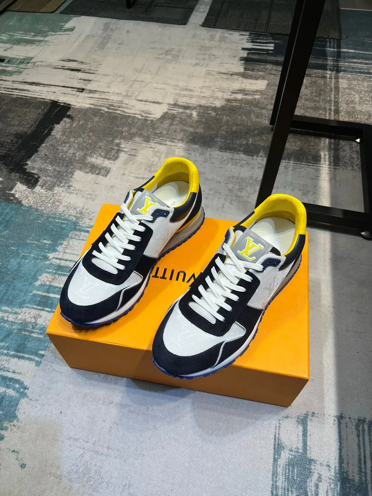 Louis Vuitton Navy Yellow Multi-Panel Suede And Mesh Upper Embossed Monogram Side Lifestyle Sneakers 6