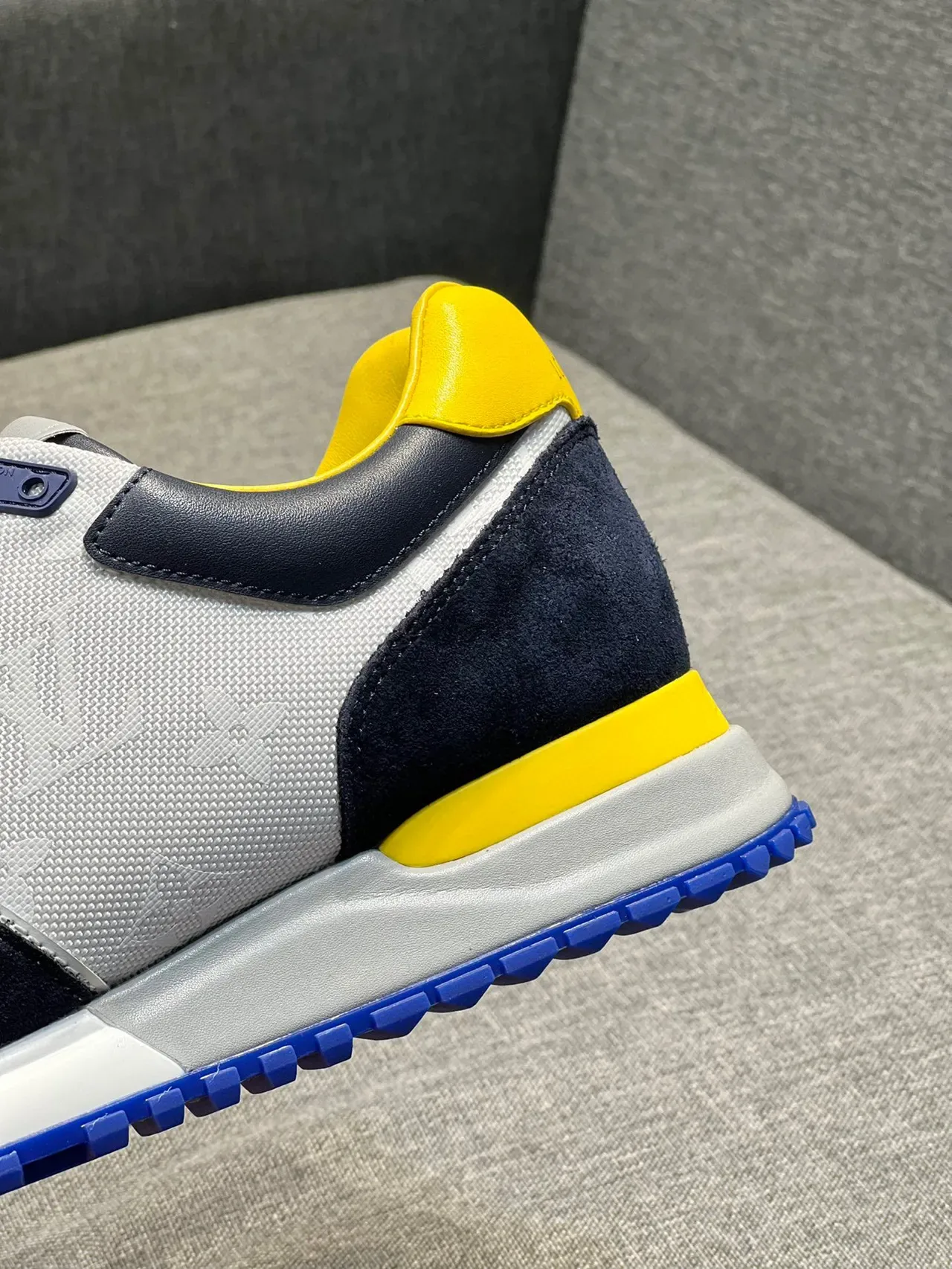 Louis Vuitton Navy Yellow Multi-Panel Suede And Mesh Upper Embossed Monogram Side Lifestyle Sneakers 8