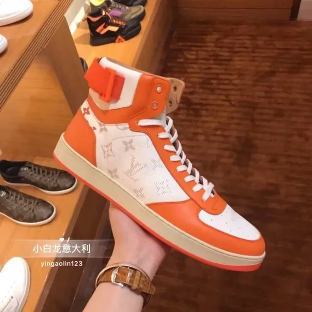 Louis Vuitton Orange White High-Top Monogram-Print Lifestyle Sneakers 5