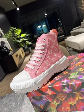 Louis Vuitton Pink White Monogrammed Canvas High-Top Lifestyle Sneakers 2