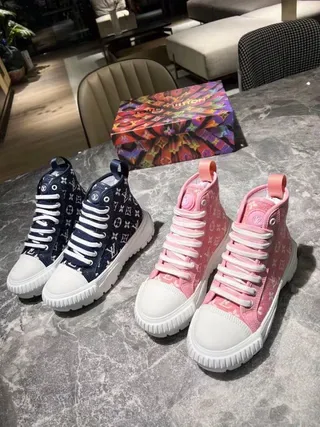 Louis Vuitton Pink White Monogrammed Canvas High-Top Lifestyle Sneakers 3