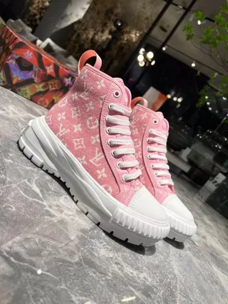 Louis Vuitton Pink White Monogrammed Canvas High-Top Lifestyle Sneakers 4