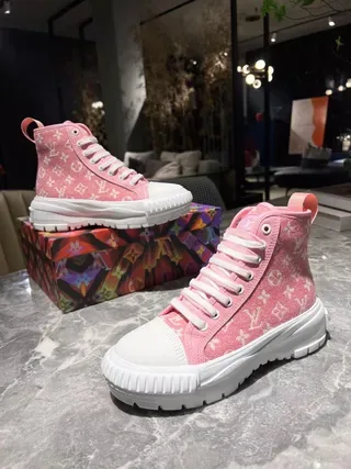 Louis Vuitton Pink White Monogrammed Canvas High-Top Lifestyle Sneakers 5