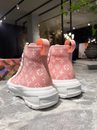 Louis Vuitton Pink White Monogrammed Canvas High-Top Lifestyle Sneakers 6