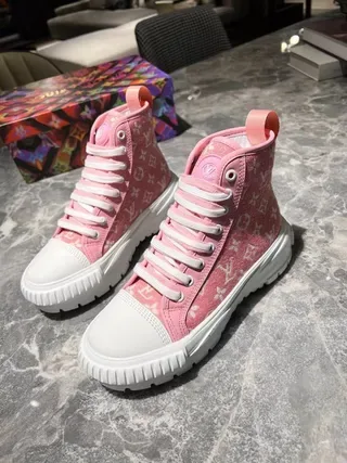 Louis Vuitton Pink White Monogrammed Canvas High-Top Lifestyle Sneakers 9