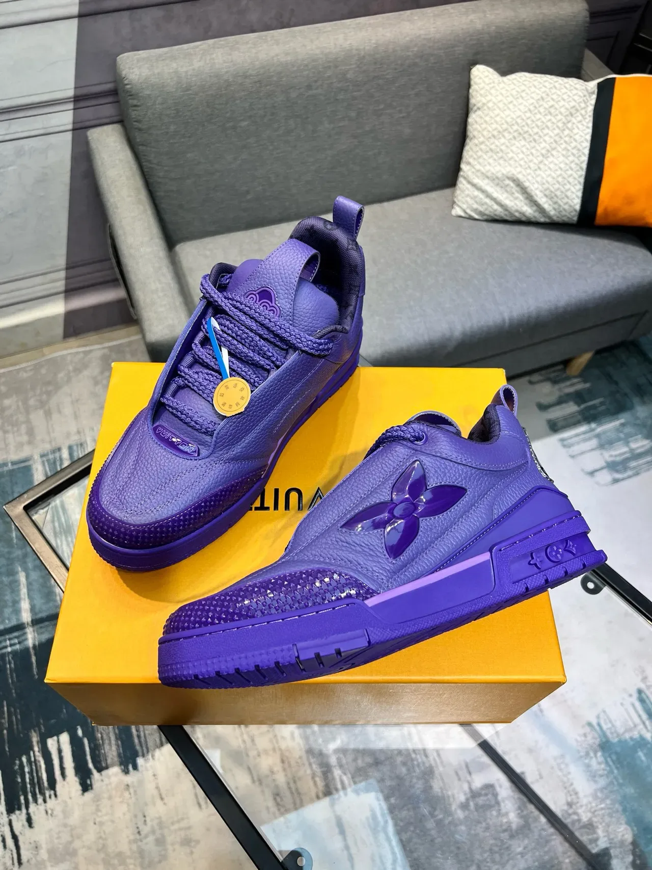 Louis Vuitton Purple Pebbled Leather Upper Monogram Flower Cutout Lifestyle Sneakers 3