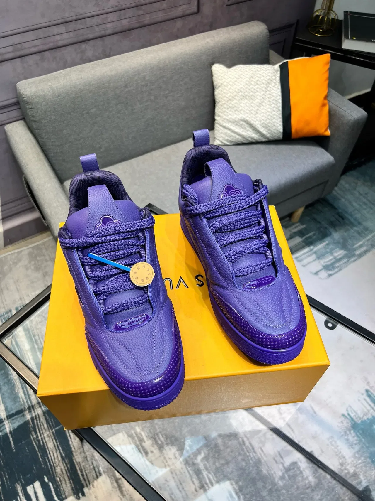 Louis Vuitton Purple Pebbled Leather Upper Monogram Flower Cutout Lifestyle Sneakers 4