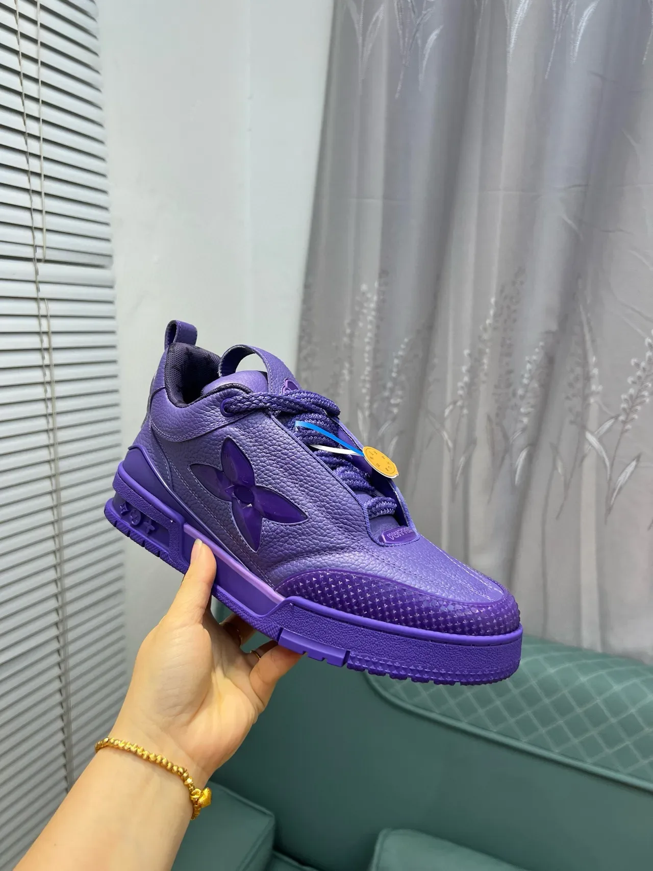 Louis Vuitton Purple Pebbled Leather Upper Monogram Flower Cutout Lifestyle Sneakers 5