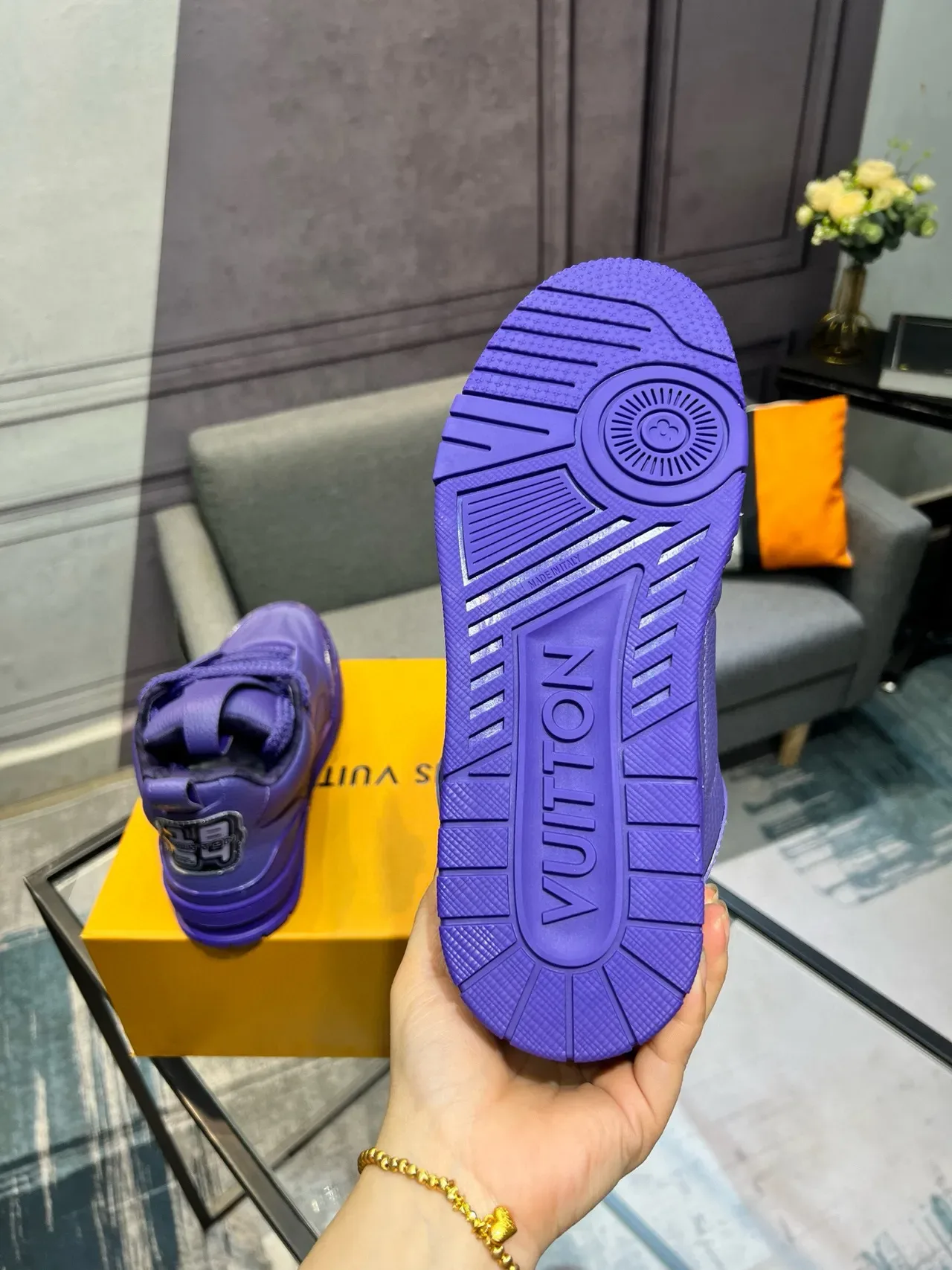 Louis Vuitton Purple Pebbled Leather Upper Monogram Flower Cutout Lifestyle Sneakers 6