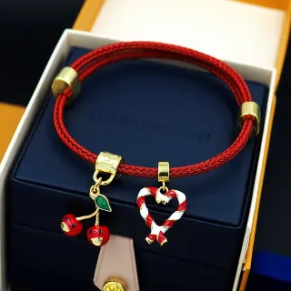 Louis Vuitton Red Braided Cord Enamel Cherry and Candy Cane Heart Bracelet