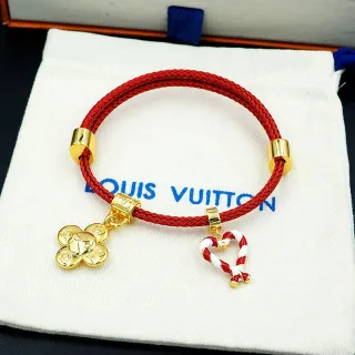 Louis Vuitton Pulsera de Cordón Trenzado Rojo Dorado con Charm