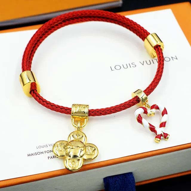 Louis Vuitton Red Braided Cord Gold-Tone Charm Bracelet 2