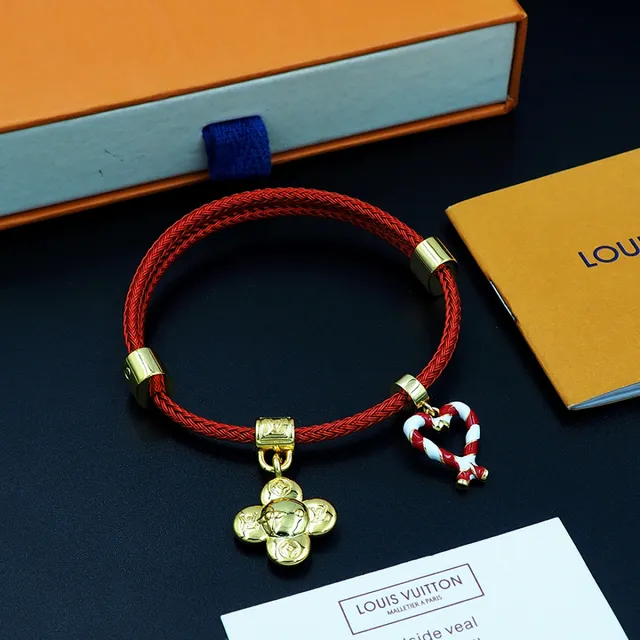 Louis Vuitton Red Braided Cord Gold-Tone Charm Bracelet 3