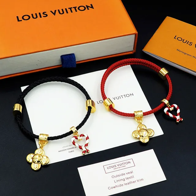 Louis Vuitton Red Braided Cord Gold-Tone Charm Bracelet 9